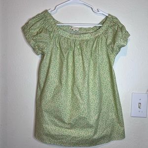Ann Mashburn Size M Green & Multi Cotton Cap Sleeve Micro Floral Cap Sleeve Top